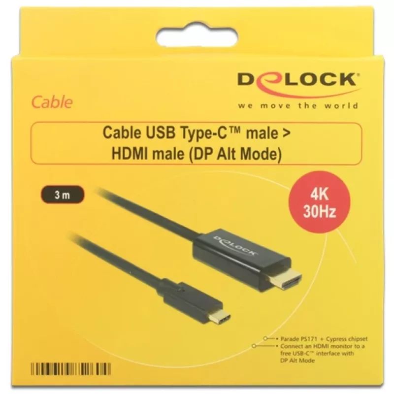 Adaptador de cable de vídeo DeLOCK 85260 USB Type-C HDMI 3 m negro