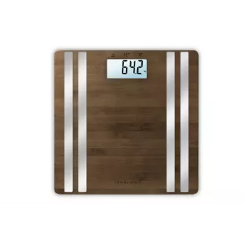 Báscula de baño electrónica Medisana BS 552 — color plata con superficie de bambú, máx. 180 kg, precisión de 100 g, Bluetooth, IMC, composición corporal