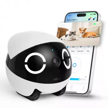 Robot monitor de mascotas Enabot Rola Mini — Wi-Fi, batería de 5000 mAh, 3 MP, campo de visión de 137°, blanco/negro