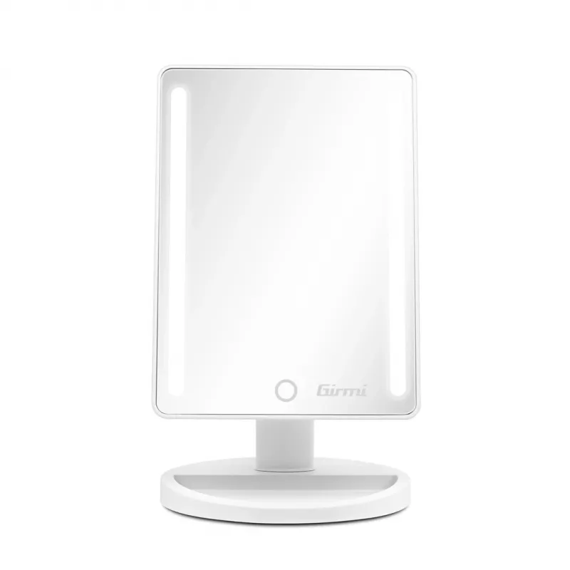 Espejo de maquillaje de pie Girmi BE04 – rectangular con aumento 1x, LED blanco, USB/4×AA, giro 180°