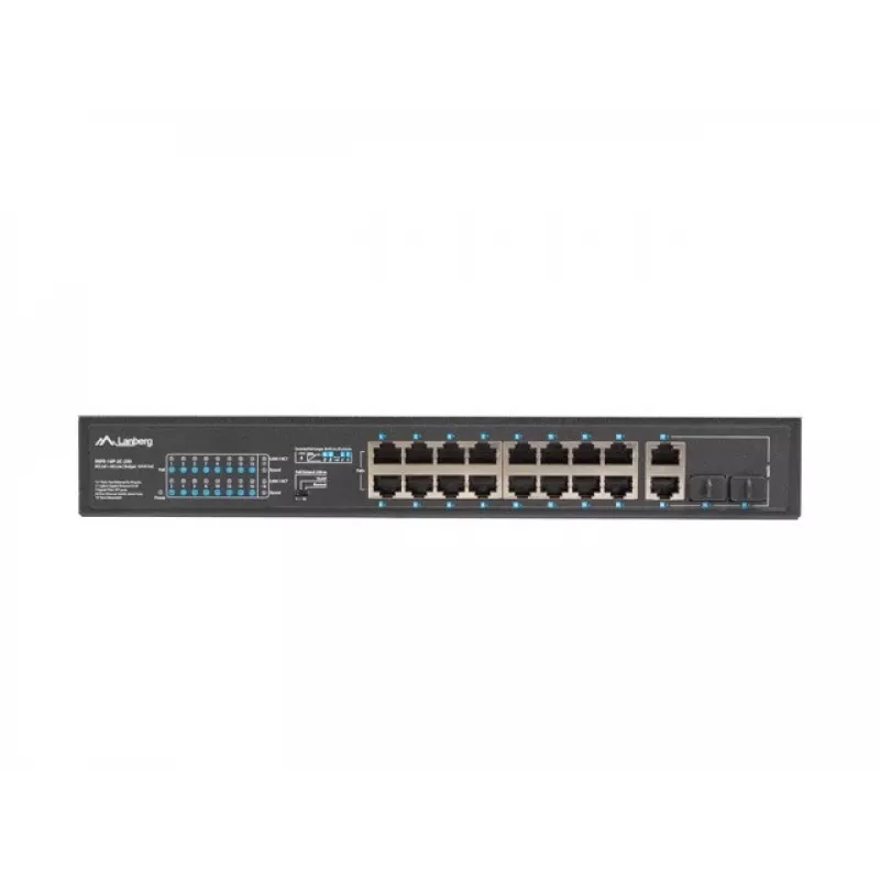 Lanberg RSFE-16P-2C-250 switch PoE+ no gestionable, 16x 10/100 PoE+, 2x combo Gigabit, 250 W, rack 1U