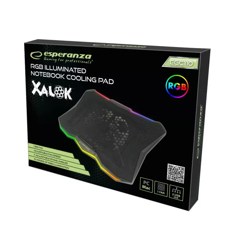 Esperanza EGC110 Xalok base de refrigeración gaming RGB para portátil de 17" (43,2 cm), 800 rpm, negra