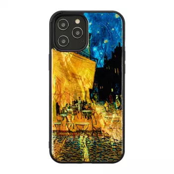Funda protectora iKins para Apple iPhone 12 / 12 Pro — negro, diseño Café Terrace