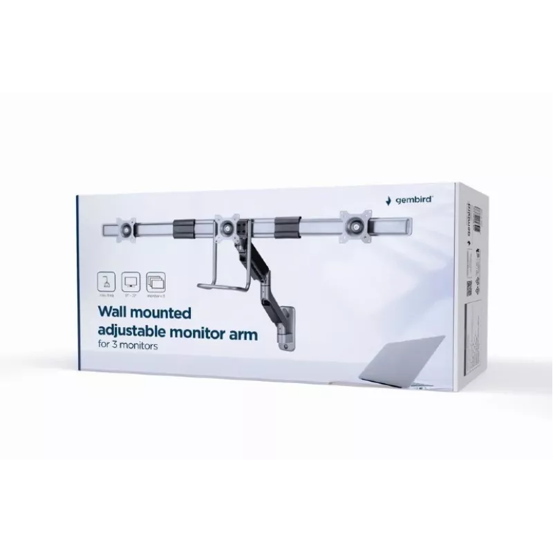 Brazo de monitor ajustable de pared Gembird MA-WA3-01 para 3 monitores