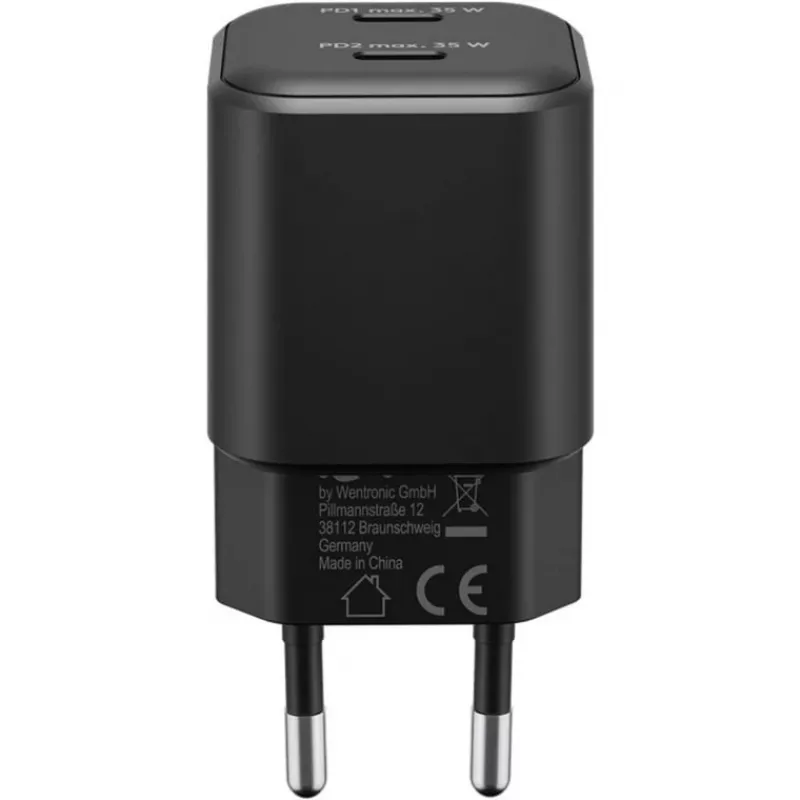 Cargador de pared GOOBAY 75333 — cargador universal AC-USB-C para interiores, 2x USB-C, 35 W, negro