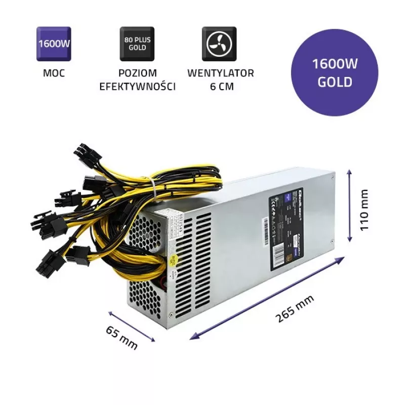 Fuente de alimentación PCI-E Qoltec 50177 Smart 1600W | 80 Plus Gold - Data Mining