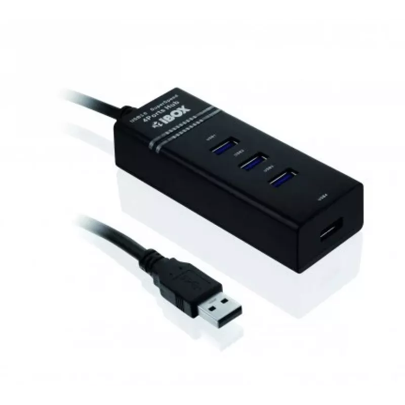 Hub USB 3.2 Gen 1 Type-A de 4 puertos IBOX IUH3FB, 5000 Mbit/s, negro, cable de 0,5 m