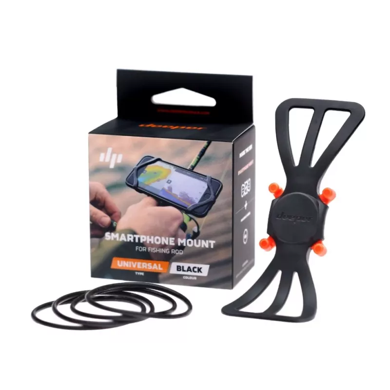 Soporte de teléfono ajustable Deeper ITGAM0003 — soporte de teléfono para caña de pescar, silicona, para móviles de 3,5–5 pulgadas, 280 mm, negro