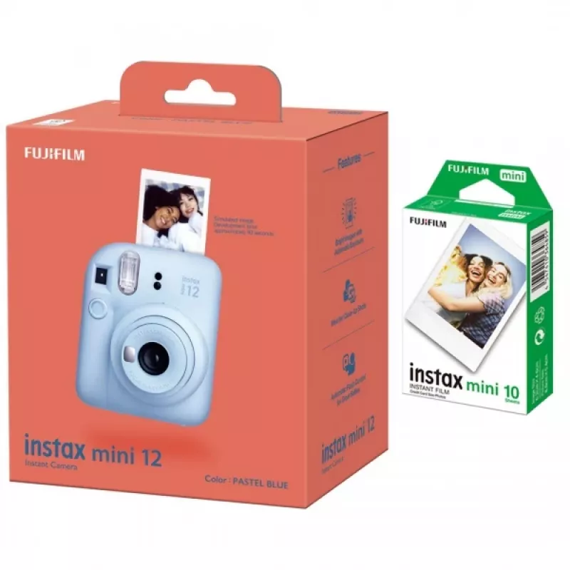 Fujifilm | Cámara Instax Mini 12 + Instax Mini Glossy (pack de 10) | azul pastel | 800
