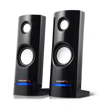 Altavoz de PC con cable de 2 vías Audiocore AC860, 2.0 canales, 4 W RMS, alimentación por USB, entrada de 3,5 mm, negro