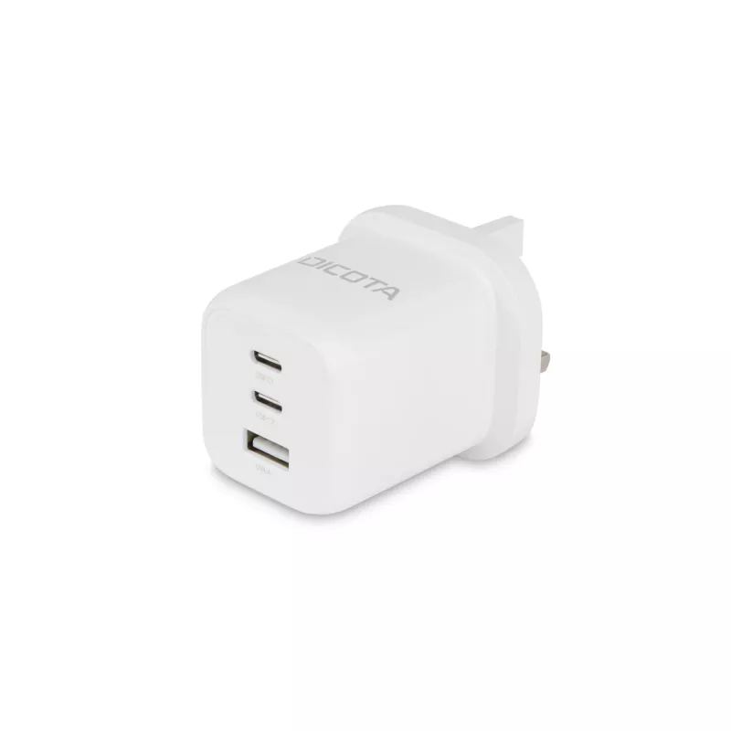 Fuente de alimentación Dicota - compacta, GaN - 65 vatios - 5 A - PD 3.0 - 3 puertos de salida (2 x USB-C, USB)