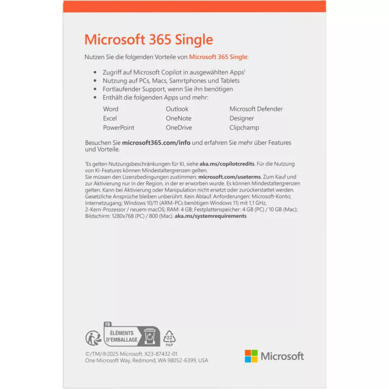 Microsoft 365 Personal [DE] 1J suscripción. Sin soporte físico FY25H2 solo para Windows >10 / MacOS