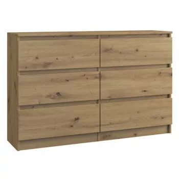 Cómoda Top e shop M6 120 ARTISAN, acabado roble, 6 cajones, 1200×300×770 mm
