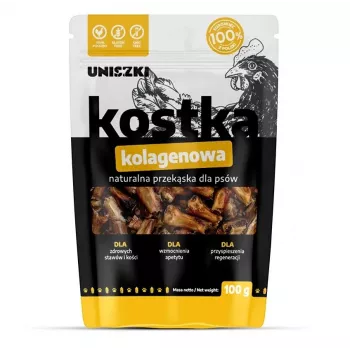 Snack masticable para perros UNISZKI dados de colágeno 100 g — monocomponente de pollo, apoyo articular, premio de entrenamiento