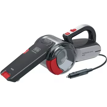 Aspirador de mano Black & Decker PV1200AV — Limpiador de tapicerías en seco, 12 V, 0,44 L, 12,5 W, cable de 5 m, gris/rojo