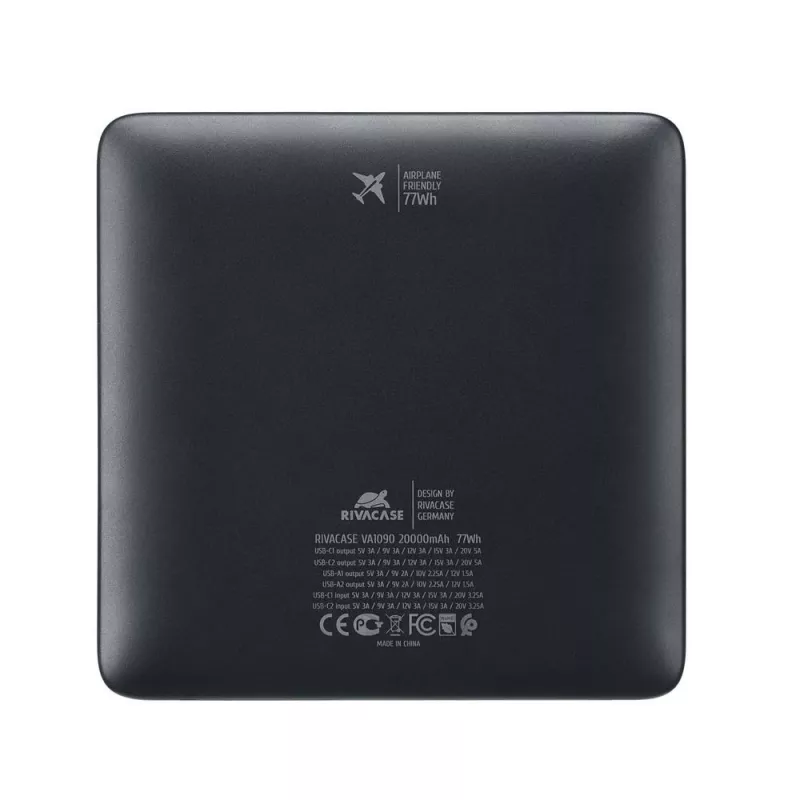 Batería externa Rivacase VA1090 — 20000 mAh, 77 Wh, salida total 100 W, 440 g