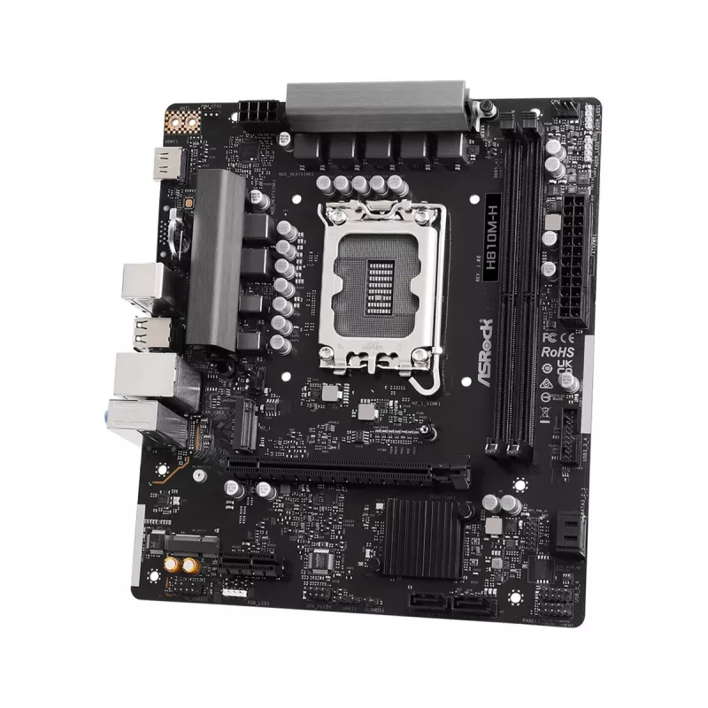Placa base Micro-ATX ASRock H810M-H — Intel H810, LGA 1851 (Socket V1), 2x DIMM DDR5, hasta 128 GB, M.2 y SATA III