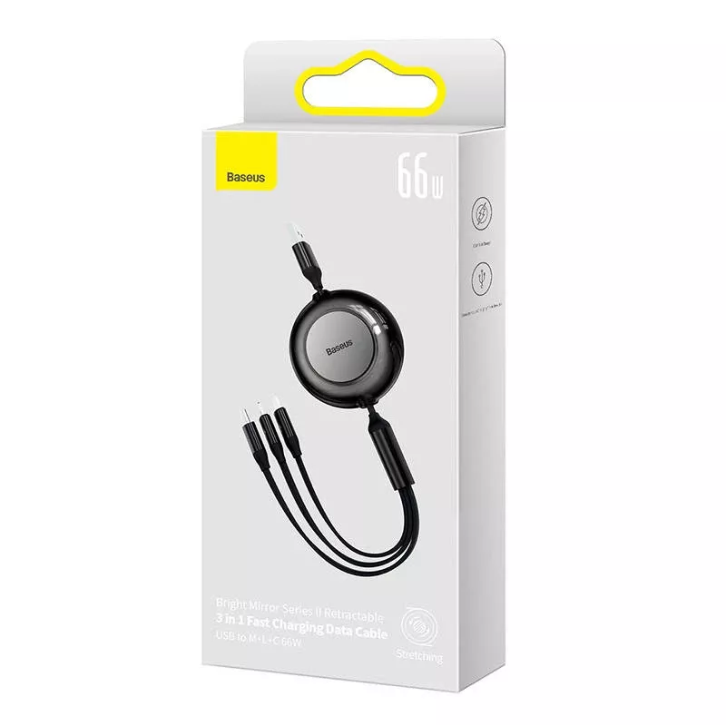 Baseus CAMJ010101 Bright Mirror 2 Series cable USB 3 en 1, 66 W, 1 m, negro