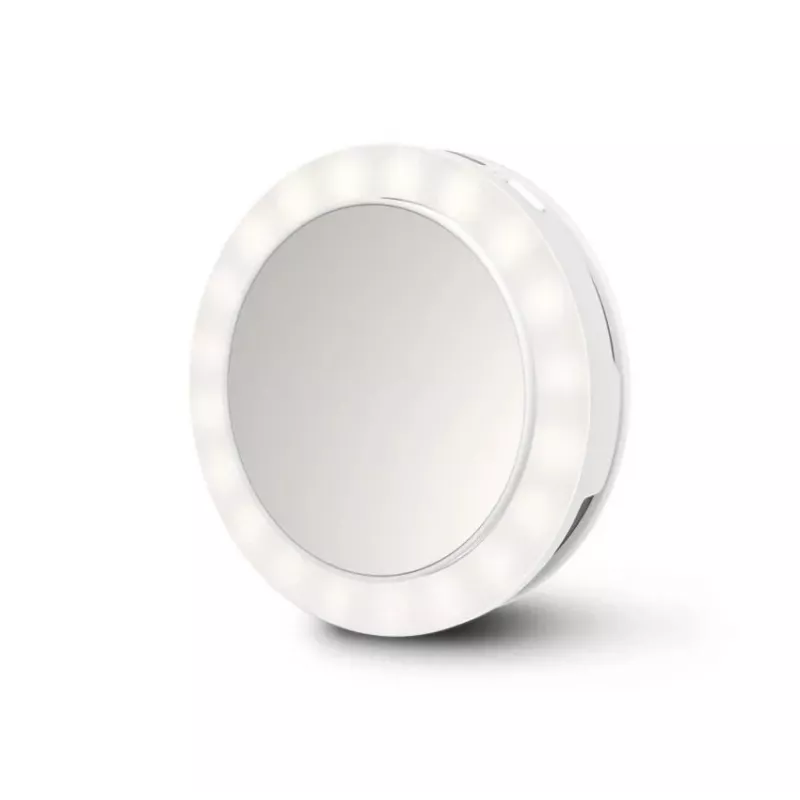 Espejo de maquillaje de pie Medisana 23603 — redondo blanco, a pilas, plegable, iluminación integrada
