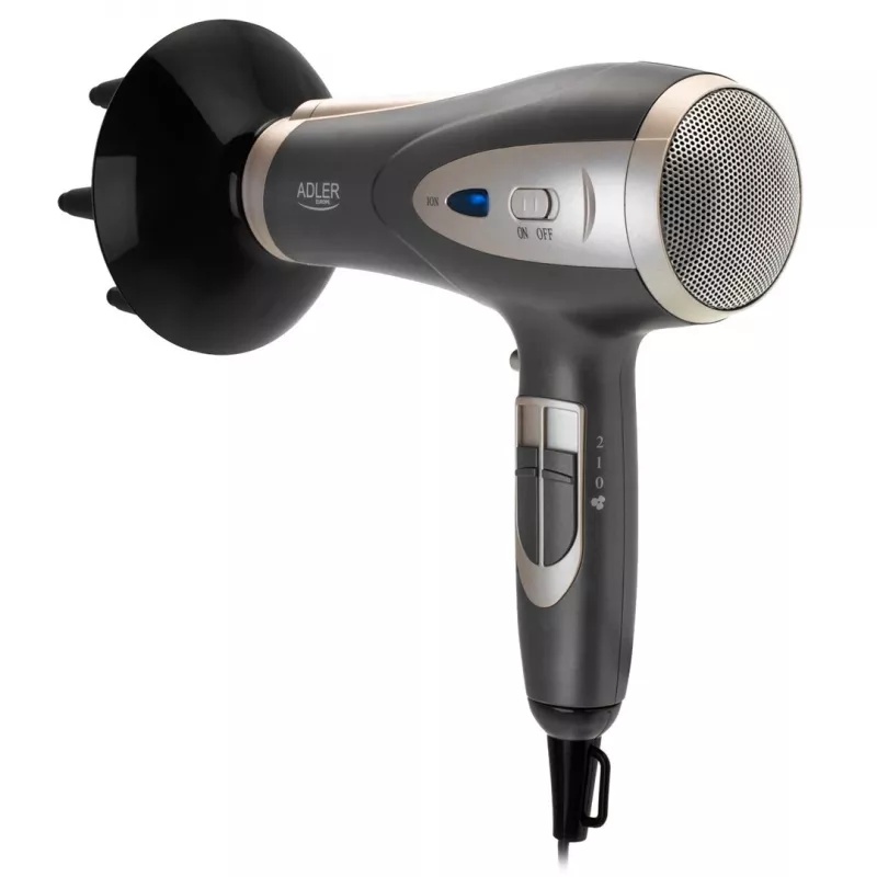 Secador de pelo Adler AD 2248gc 2200W — iónico, 2 velocidades, 3 temperaturas, aire frío, difusor, concentrador, cable de 1,8 m