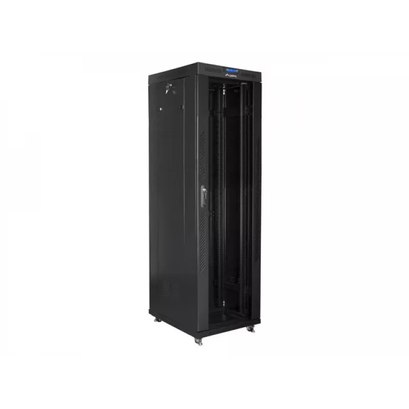 Lanberg FF01-6842-12BL armario rack de suelo de 19 pulgadas 42U, 600x800 mm, puerta de cristal, LCD, IP20, para montar, negro