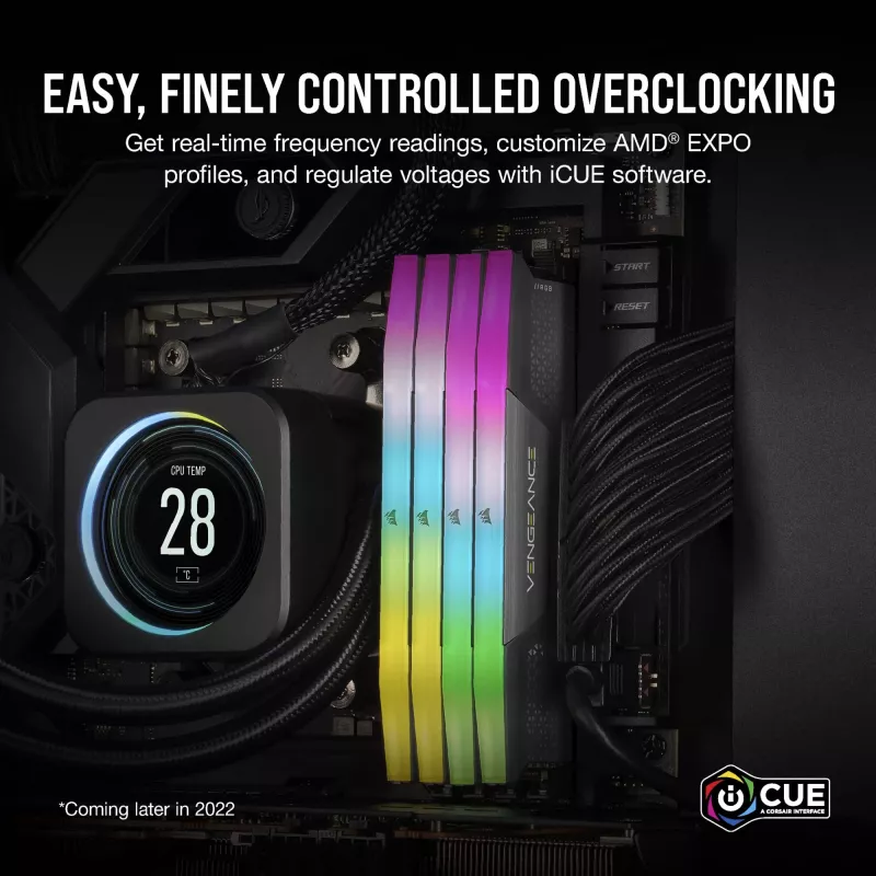 CORSAIR VENGEANCE RGB 32GB 2x16GB DDR5 6000MT/s DIMM Unbuffered 36-44-44-96 Std PMIC AMD EXPO disipador gris PCB negro 1,4V