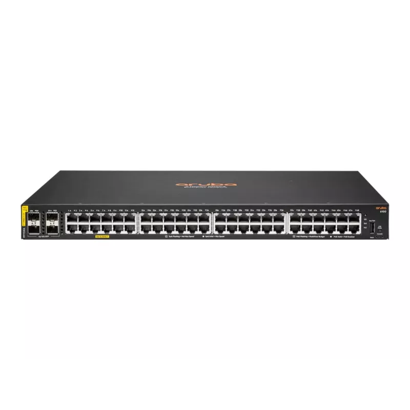Hewlett Packard Enterprise HPE Aruba Networking CX 6100 48G Class4 PoE 4SFP+ 740W Switch - Switch - L3 - gestionado - 48 x 10/100/1000 (PoE+) + 4 x 1 Gigabit/10 Gigabit SFP+ (uplink)