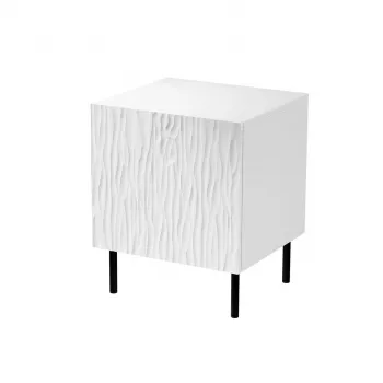 Mesita de noche Cama Meble JUNGLE 53,5×40,5×44 cm blanco mate, MDF y aglomerado, patas negras, set de 2