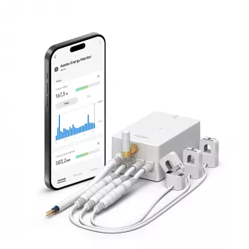 Medidor de energía AEOTEC AEOEZWA046C3A60 — tres pinzas 60 A con Z-Wave para monitorización monofásica o trifásica