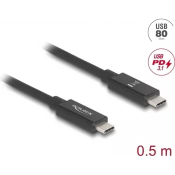 Cable USB DeLOCK 0,5 m USB-C negro 80 Gbit/s