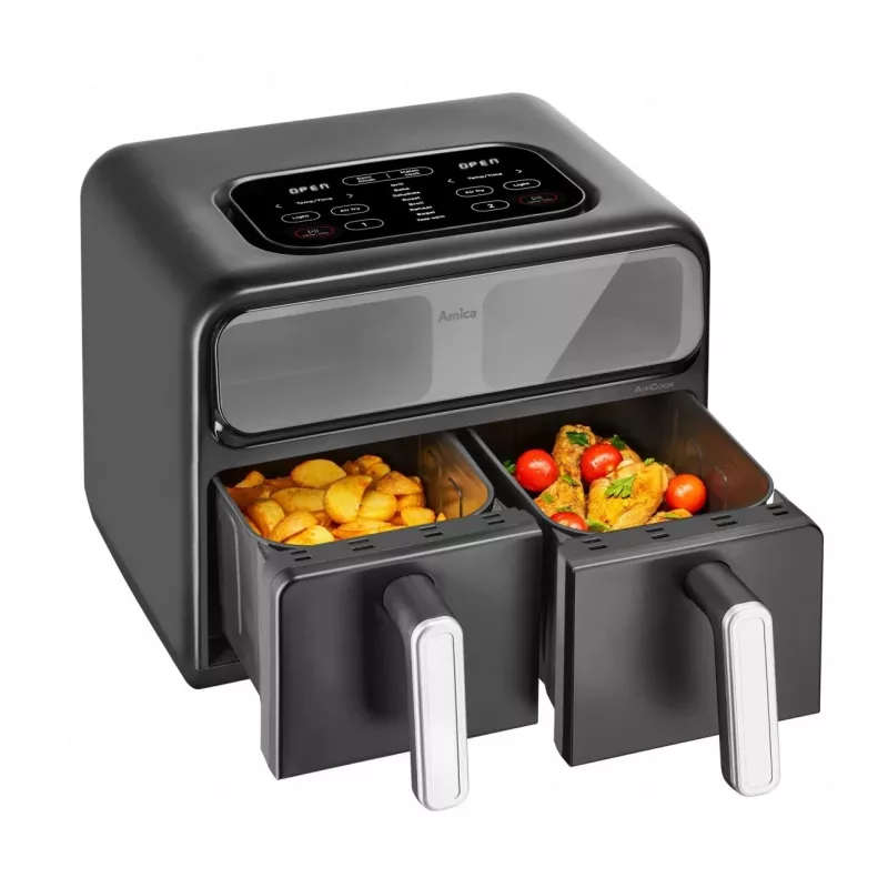 Freidora de aire doble Amica AFM 7020, 8 L, 2400 W, negra