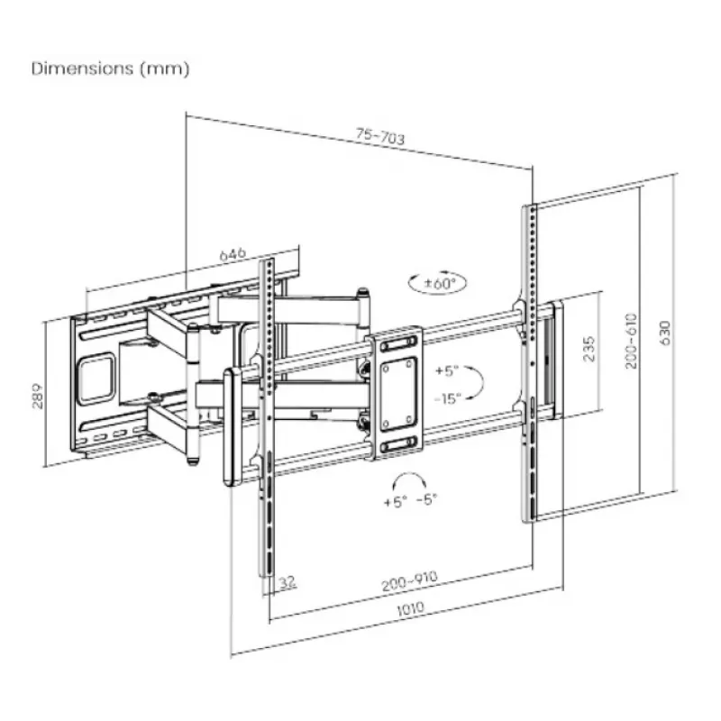 Gembird WM-120 pc(s)-01 soporte de TV 3,05 m (120) negro