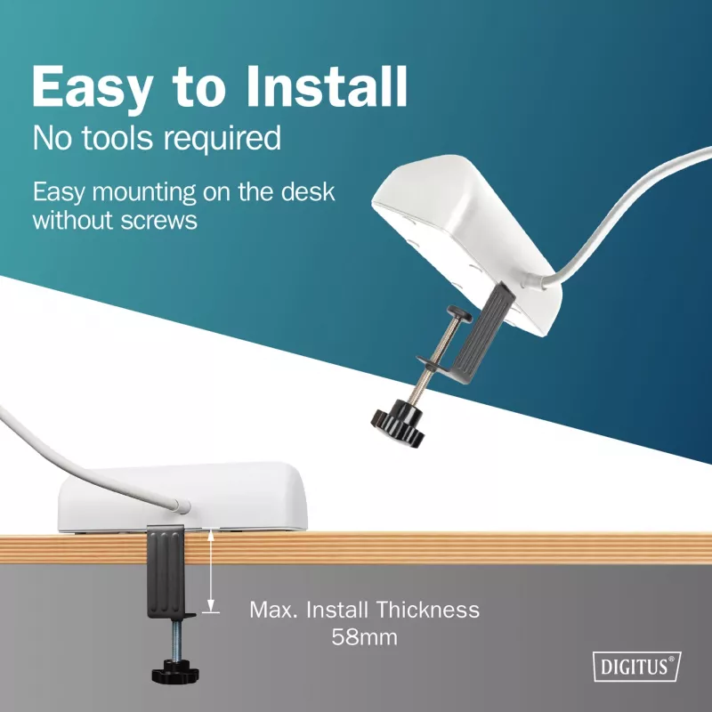Regleta de enchufes DIGITUS 3 tomas con 2×USB-A y 1×USB-C, 3 tomas de CA tipo E/F, cable de 1,5 m, blanca