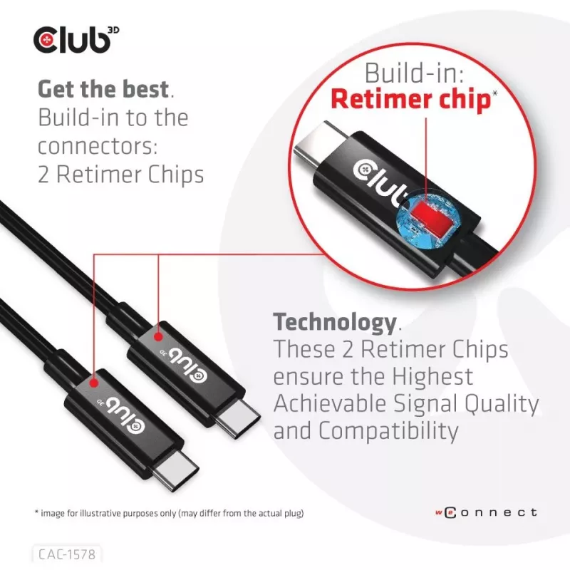 CLUB3D Cable USB4 Gen3x2 Type-C bidireccional 8K60Hz, Datos 40Gbps, PD 240W(48V/5A) EPR M/M 2m / 6.56ft