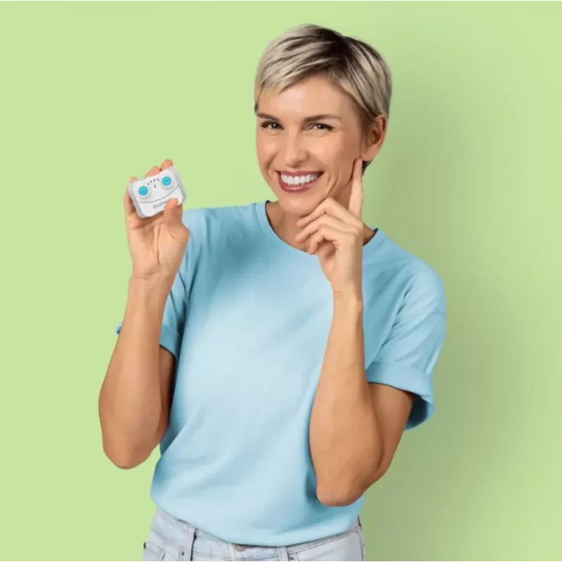 Electroestimulador Medisana TT-10E TENS inalámbrico recargable — 5 programas, 10 niveles de intensidad, 2 electrodos (74×55 mm)
