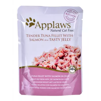 Comida húmeda para gatos Applaws atún y salmón en gelatina 70 g bolsa — adulto, 13 % proteína, 82 % humedad
