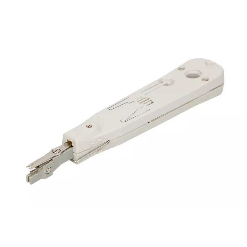 Herramienta de inserción Krone Extralink NT-T002, cuchilla de acero templado, mango de plástico, función de bloqueo, gris/blanco