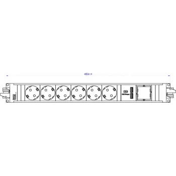 Bachmann STEP ALU regleta de enchufes, 6x Schuko + 1x cargador USB, aluminio