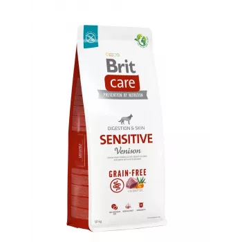 Comida seca para perros Brit Care Grain-Free Sensitive 12 kg — patata y ciervo, perros adultos, estómago sensible, sin gluten ni lactosa
