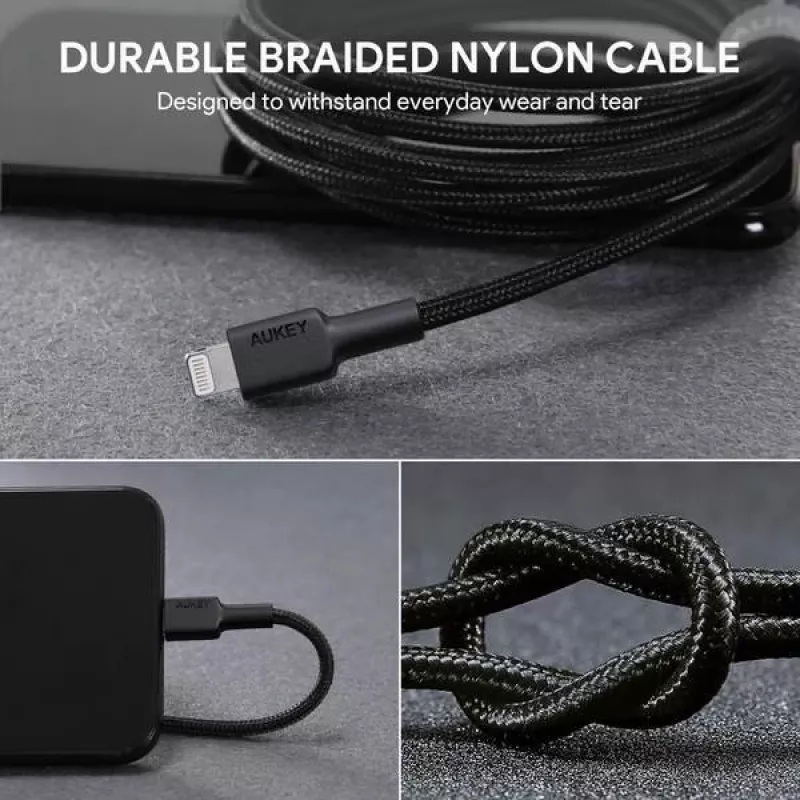 AUKEY CB-AL05 cable de nailon Lightning a USB-A MFi, 2 m, negro