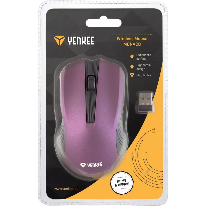 Ratón inalámbrico simétrico óptico de 2,4 GHz, 3 botones, Violeta