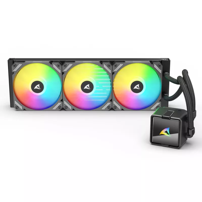 Refrigeración líquida todo en uno para CPU Sharkoon S60 ARGB – radiador de 360 mm, 3 ventiladores PWM de 120 mm, negro