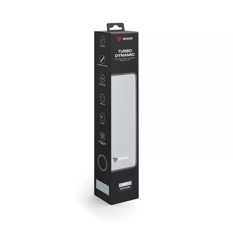 Alfombrilla de ratón gaming SAVIO Turbo Dynamic XL — gris, 900×400 mm, 3 mm de grosor, superficie de tela antideslizante cosida