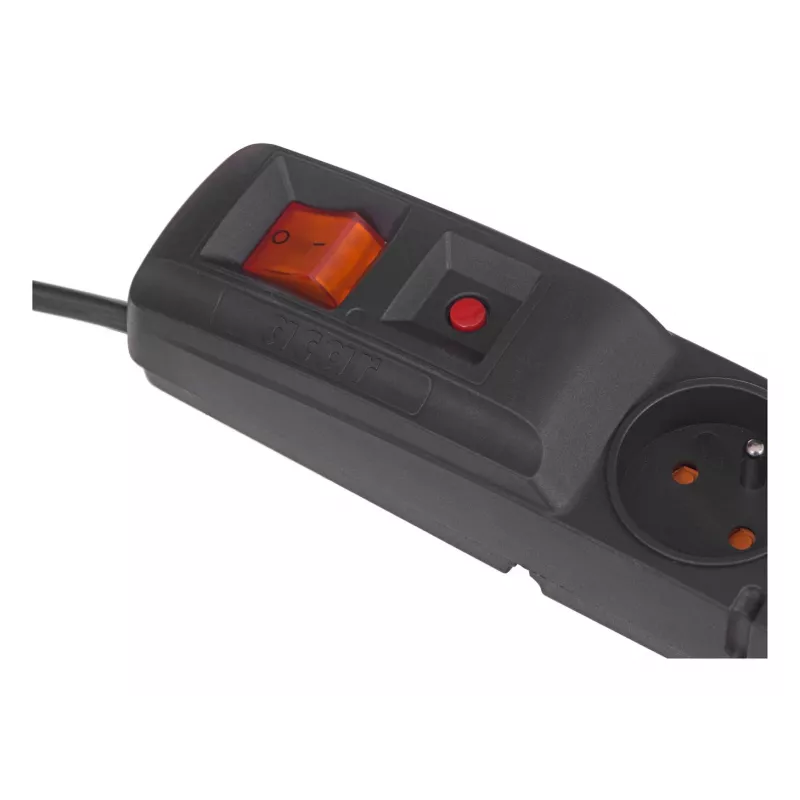 Regleta con interruptor: 5 tomas, cable de 5 m, negro