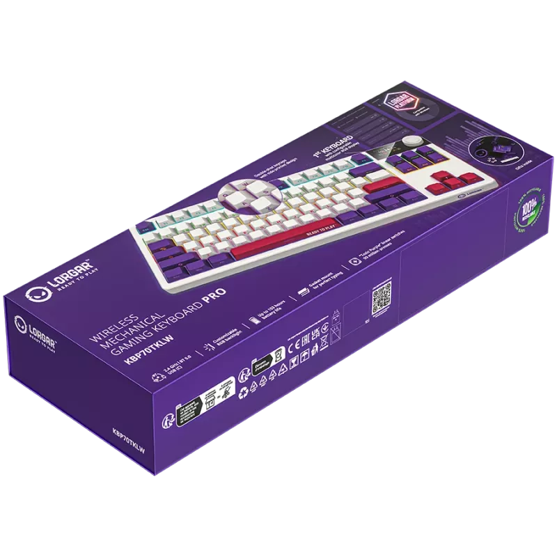 LORGAR KBP70TKLW, teclado gaming mecánico inalámbrico TKL Pro, blanco, distribución EN