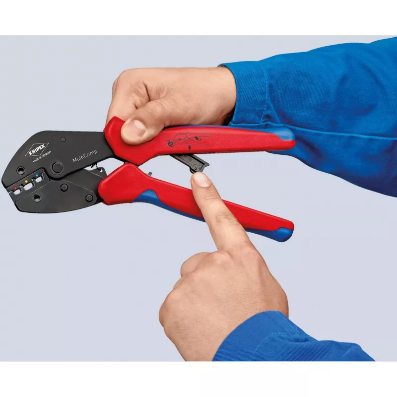 Knipex 97 33 02 Alicate crimpador de cables Herramienta de crimpado Azul, Rojo