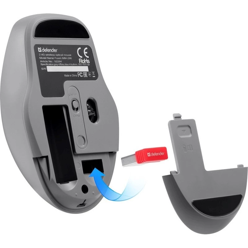 Defender Feam MM-296 52294 ratón inalámbrico, clic silencioso, óptico, 1600 DPI, USB, menta