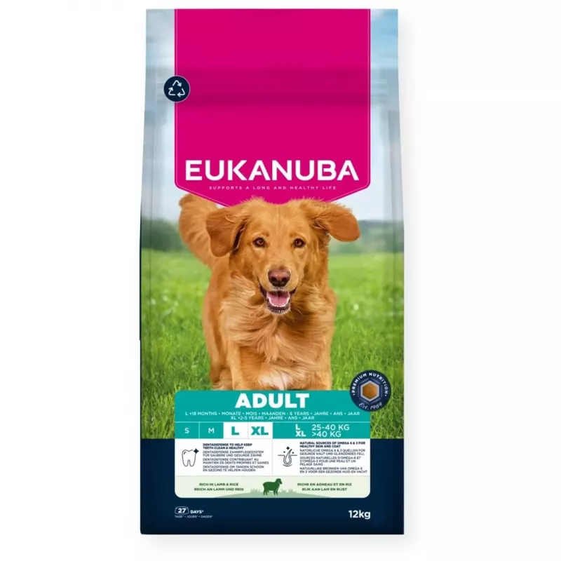 Pienso seco para perros EUKANUBA Adult Large Breed Lamb & Rice 12 kg – alimento completo para perros adultos de razas grandes y gigantes