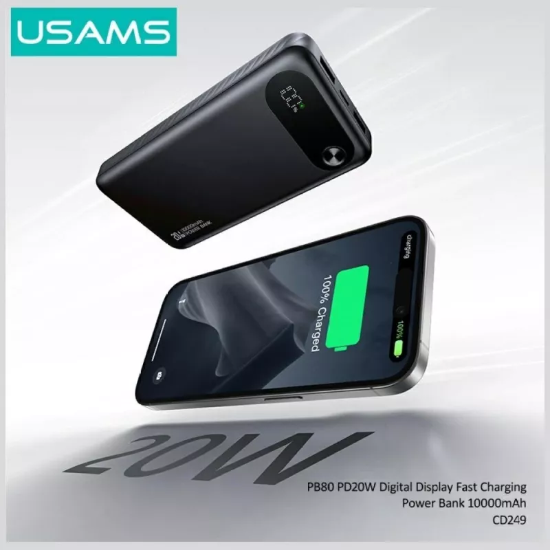Batería externa portátil usams PB80 10000mAh 20W PD blanca