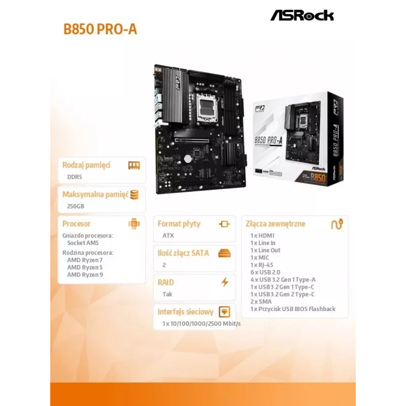 Placa base ASRock B850 Pro-A AM5 ATX